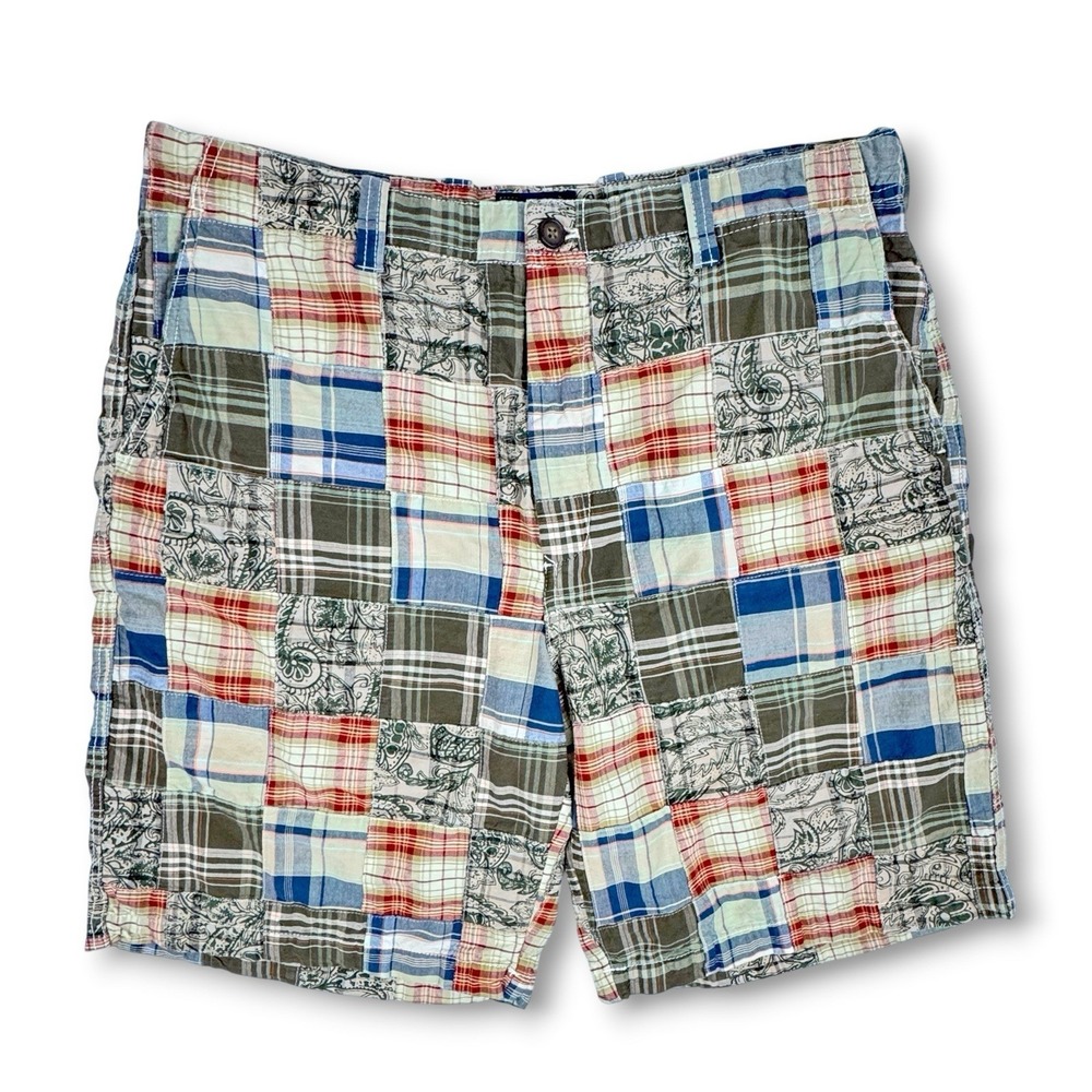 Izod Shorts Mens 38 Madras Patchwork‎ Classic Fit Preppy Chino Bermuda 9" Inseam